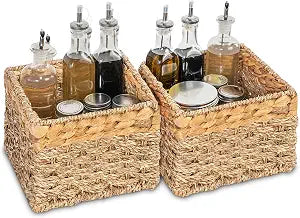 Small Wicker Storage Baskets, Set of 2, Seagrass, Hyacinth, 8 x 7 x 5.5 in