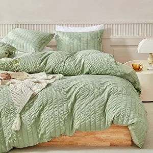 WARMDERN Green Seersucker Duvet Cover Set Queen Size
