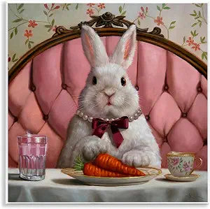 Rabbit Dining Floral Novelty, 12 x 12 Inch Mounted Print on Wall Plaque
