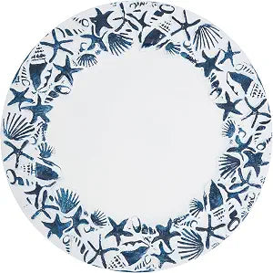 SARO LIFESTYLE Sea Shell Embellished Charger Plate (Set of 4), 13", Navy Blue