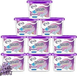 NATRUTH Moisture Absorbers with Lavender Scent,9-Pack Portable Closet Dehumidifier, Odor Eliminator Absorber Bucket, Unscented Humidity Absorber,Cleaner Air Dehumidifier for Closet,Bathrooms