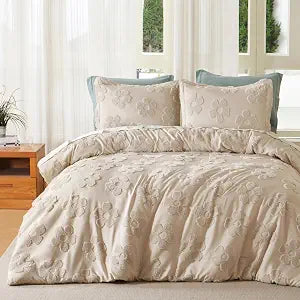 Joiedomi Full Size Comforter Set, 3 Pieces Beige Boho Full Bedding Set with 1 Boho Flower Comforter and 2 Pillow Shams, Bed in a Bag for All Seasons