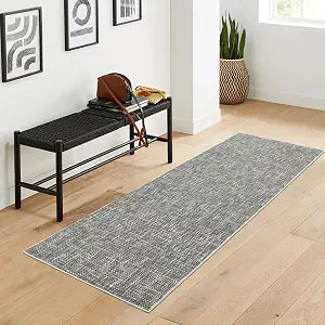 Garvee Indoor Rugs for Entryway 2x6 Solid Color Kitchen Runner Rug Non Slip, Washable Textured Rug Stain Resistant Farmhouse Carpet, Non Shedding Low Pile Mats for Bedroom, Hallway, Bathroom, Grey