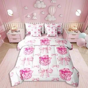Erosebridal 7 Piece Pink Bowknot Full Bedding Set for Girls Women