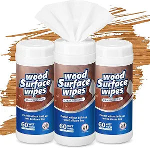 Threlaco 3 Pack 180 Count Wood Surfaces Wipes Wood Cleaner and Polish Wipes Furniture Floor Wet Cabinet Cleaner for Kitchen Bathroom Furniture Floors Cabinet Cleaning