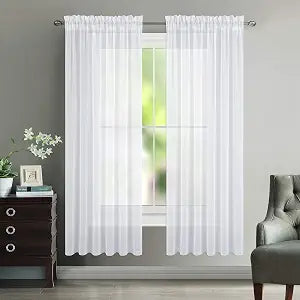NICETOWN Sheer Curtain Panels for Dining Room, Semi Voile Drapes Faux Linen Sheer Curtains for Patio Glass Door, 55 inches Wide x 72 inches Long, White, 2 Panels
