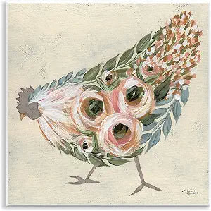 Vintage Chicken Floral, 12 x 12 Inch Mounted Print on Wall Plaque