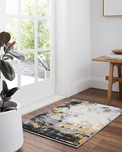 Livabliss Area Rugs - 2x3 Pepin Modern Abstract Black Rug for Living Room Bedroom - Small Charcoal Gray Mustard Boho Stain Resistant Carpet for Entryway, Kitchen and Office (2' x 3')