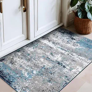 Rugshop Watercolor Distressed Modern Bohemian Runner Rug Blue 2'7" x 4'