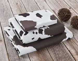 De Leon Collections Cow Hide Print Western Queen Sheet and Pillowcase Set, Brown/White