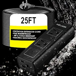 Outdoor Power Strip Weatherproof, 25FT Heavy Duty Outdoor Extension Cord - 3 Outlets - Waterproof Surge Protector, Shockproof Overload Protection Electrical Outlet, Industrial/Home Power Strip