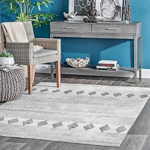 Nuloom Tinsley Grey/Ivory, 3' x 5', Vintage Geometric, Soft and Cozy, High Traffic, Stain Resistant, Easy Clean, Durable Area Rug for Bedroom, Living Room, Dining Space, Den, Foyer, Entryway