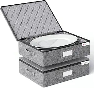 YearningHome China Storage Containers Hard Shell Box for Moving Dishes, Plate, Wine and Glasses, Dinnerware, Mugs, Saucers Quilted Organizer Dividers for Packing China Storage 2 Pack Platter Storage