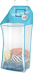 Store & Score Over The Door Hanging Kids Fun LED Basketball Light-Up Collapsible Mesh Laundry Hamper Basket, Toy Chest, Heavy Duty Metal Hooks Included. Patent Pending