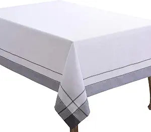 SARO LIFESTYLE Classic Border Detail Tablecloth with Clean Tailored Edges, Soft Durable Fabric for Refined Everyday Dining and Effortless Entertaining, 72"x144", Grey