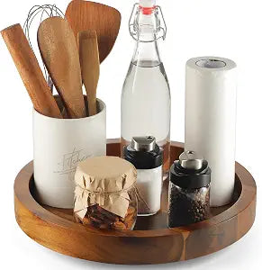 TIDITA 10" Wooden Lazy Susan Organizer for Cabinet, 360 Rotation, High Rim