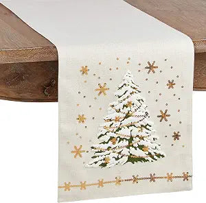 SARO LIFESTYLE O Tannenbaum Collection Christmas Tree Table Runner, 13" x 72", White