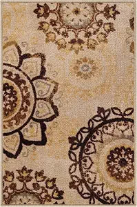 Superior Indoor Non-Slip Area Rug, Farmhouse Floor Decor, Floral Medallion for Living Room, Bedroom, Office, Kitchen, Dining, Washable Rugs, Foam Back, Liena Collection, 2' x 3', Cream