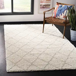 SAFAVIEH Arizona Shag Collection Area Rug - 3'2" x 5', Ivory & Beige, Trellis Design, Non-Shedding & Easy to Clean, Ideal for Living Room, Bedroom, Dining Space (ASG742A)