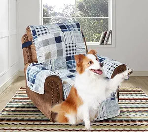 Brilliant Sunshine Blue Plaids & Stripes Couch Recliner Slip Cover for Dogs