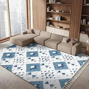 SAFAVIEH Moroccan Tassel Shag Collection Area Rug - 3' Square, Blue & Ivory, Non-Shedding & Easy to Clean, Plush High-Low Texture, Ideal for Living Room, Bedroom, Dining Space (MTS688M)