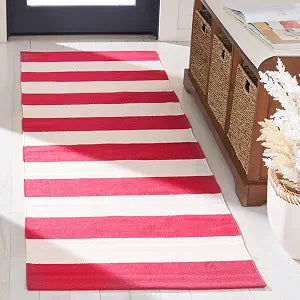SAFAVIEH Montauk Collection Runner Rug - 2'3" x 7', Red & Ivory, Handmade Flatweave Cotton, Woven Texture, Farmhouse Stripe Pattern, Ideal for Bedroom, Kitchen, Hallway (MTK712B)