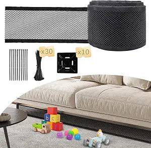 Under Couch Blocker, 4''x39.3ft Under Bed Blocker for Pets, Toy Blockers for Under Furniture with 30 Zip Ties, Couch Accessories (Black)