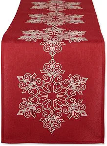 DII Holiday Dining Table Decoration Embroidered Christmas Table Runner, 14x70, Sparkle Snowflakes