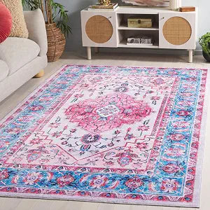 SAFAVIEH Washable Rug Arizona Collection - 4' x 6', Ivory & Light Blue, Slip Resistant & Easy to Clean, Ideal for Foyer, Kitchen, Nursery, Office, Bedroom (ARZ314A)