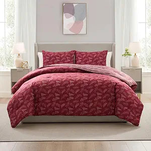 Nestl Queen Size 3 Piece Botanical Comforter Set ��� Mulberry/Smoky Lavender