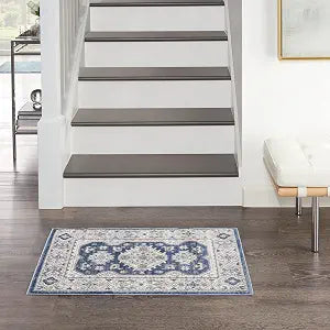 Nicole Curtis Series 4 Grey Navy 2' x 3' Area Rug - Easy Clean, Non Shedding, Bed Room, Living Room, Dining Room, Kitchen (2' x 3')