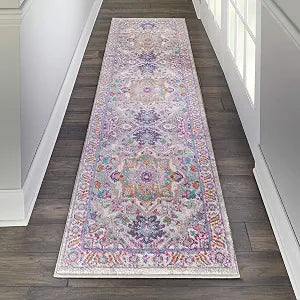 Nourison Home Passion Light Grey Pink 2'2" x 10' Area Rug - Easy Clean, Non Shedding, Bed Room, Living Room, Dining Room, Kitchen (10' Runner)