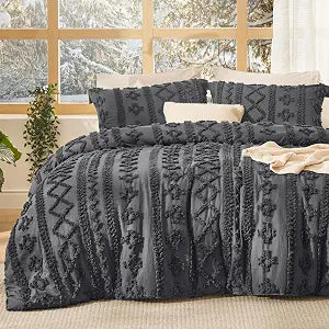 Bedsure Tufted Boho Comforter Set Twin, Bedroom Decor Bedding Set Dark Grey