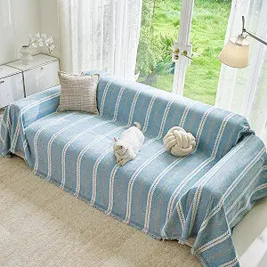 VANJOROY Couch Cover for 2 3 Cushion,Washable Couch Covers for Dogs Pets, Sofa Slipcovers Sectional Sofa L-Shape, Chenille Couch Cover for Sofa Cover Furniture Protector with Tassel,71"x 118" Blue