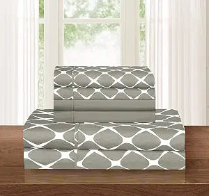 Elegant Comfort Milano Trellis 6-Piece Bed Sheet Set Softest, Queen, Grey