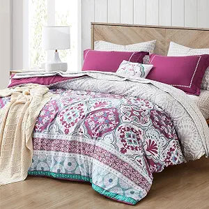 Degrees of Comfort Twin Complete Comforter Sets, Lattice Boho Bed in A Bag,Microfiber Bedding Set with Side Pockets, Matching Decorative Pillow, 6 Piece Purple