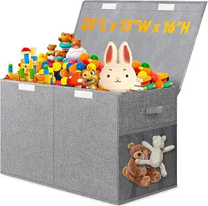 Large Toy Storage Box with Lid & Dividers, Collapsible Kids Toy Chest, Gray