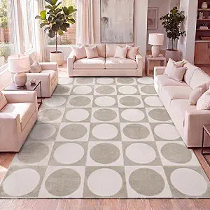 JONATHAN Y Circles in Squares High-Low Indoor Area Rug 3X5 Beige/Cream, Helena Modern Geometric for Living Room, Bedroom, Kitchen, Easy-Cleaning, High Traffic, Pet-Friendly, Non-Shedding SND104A-3