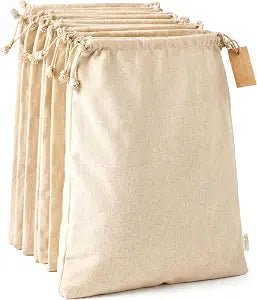 LEAFICO Cotton Storage Bags X-Large 14x17 Inch (6-Pack) Reusable Muslin Bags with Drawstrings Biodegradable Canvas Fabric Sacks Perfect for Bread, Bulk Produce, Potatoes, Onions, Shoes
