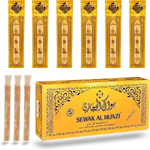 6 Count Natural Miswak Stick Toothbrush for Teeth Whitening, Fresh Breath & Oral Health, Organic Wooden Vacuum Sealed Tooth Brush, Miswak Sticks for Teeth