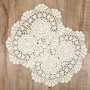 Giantree 2 PCS Beige Lace Handmade Crochet Doilies, Oval Lace Table Runner Doilies Knitted Coasters Placemats Floral Cotton Table Scarf Furniture Cloth Cover for Bedrooms Dining Room(13 x 9 inch)