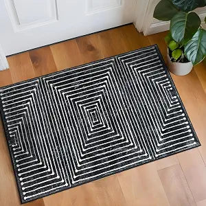 Rugshop Bohemian Stripes Marbella Non-Slip Washable Area Rug Black 2' x 3'