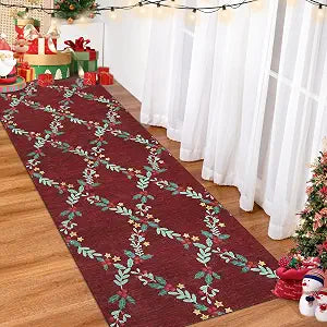 GarveeHome Christmas Runner Rug 2x6 Washable Christmas Kitchen Rugs Modern Geometric Floral Area Rug Non Slip Entryway Carpet Hallway Runner Rug for Bathroom Bedroom Holiday DecorRed