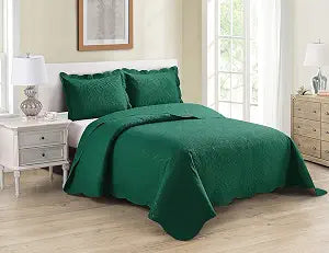 Home Collection 3pc King/Cal King Over Size Luxury Embossed Bedspread Set Light Weight Solid Hunter Green New