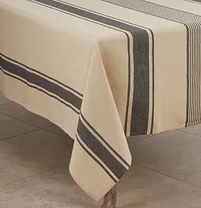 SARO LIFESTYLE Aulaire Collection Banded Cotton Tablecloth, 72"x72", Natural