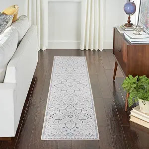 Nicole Curtis Machine Washable Series 1 Traditional Ivory Blue 2'2" x 10' Area -Rug, Easy -Cleaning, Non Shedding, Bed Room, Living Room, Dining Room, Kitchen (2x10)