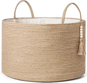 Mkono Woven Storage Basket for Blanket, Toys Plant Organizer, 22"W x 13.8"L