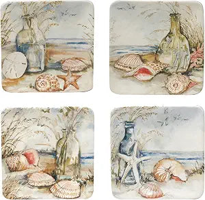 Certified International Coastal Landscape 6" Canape/Luncheon/Appetiser Plates, Assorted Designs, Multicolor, Medium, Set of 4