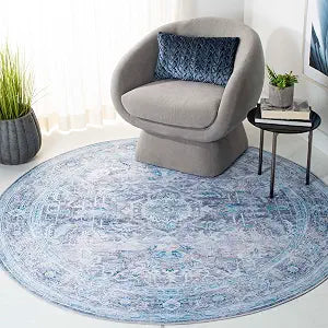 SAFAVIEH Washable Rug Tucson Collection - 4' Round, Purple & Blue, Slip Resistant & Easy to Clean, Ideal for Foyer, Kitchen, Nursery, Office, Bedroom (TSN185V)