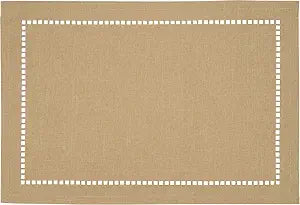 SARO LIFESTYLE Hadleigh Collection Laser-Cut Hemstitch Placemats (Set of 4), 13"" x 19"", Natural"